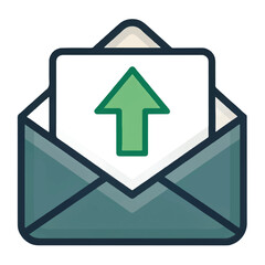 Abstract Glitch Upload Email Icon: Modern Teal Envelope, Up Arrow, Digital Data Transfer