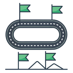 Circular Road to Success: Flat Design, Green Flags, Achievement Concept Illustration