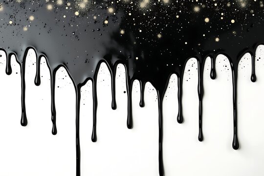 Black paint dripping abstract background with glitter effect for graphic design and creative projects