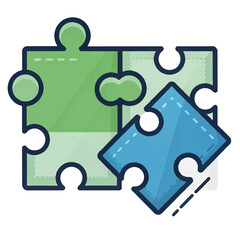 Connecting Green and Blue Puzzle Pieces: Collaboration, Teamwork, and Solution Concept Illustration