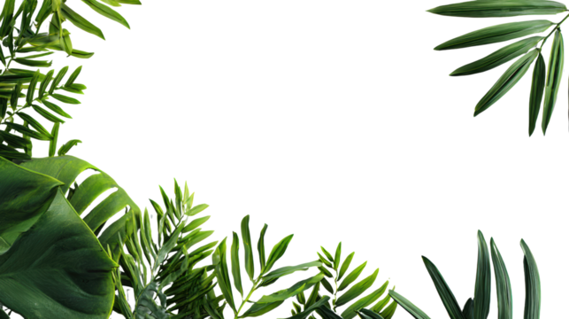 Lush tropical leaves framing a blank space, perfect for nature-themed designs.