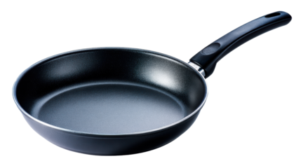 Non-stick frying pan on a white isolate background ready for cooking tasks.