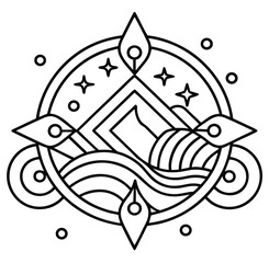 A stylized black and white illustration of a fish in a tribal-style pattern, perfect for a logo or tattoo design