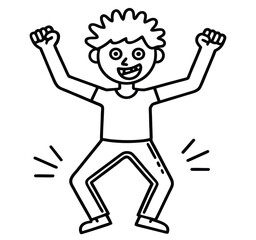Vector drawing of a cartoon boy running with a smile, showing a character running for fun and fitness