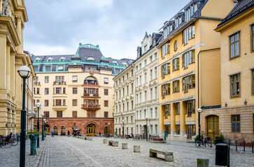 Obraz premium Historic Architecture in Stockholm's Urban Street Scene