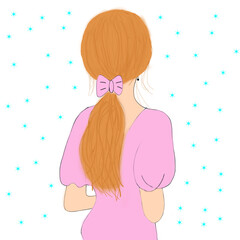 Cartoon image of a woman standing with her back turned