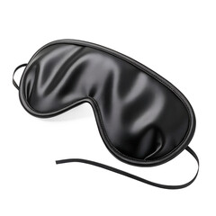 This sleek black satin sleep mask, designed for ultimate comfort, is presented isolated on a clean transparent background, promoting peaceful rest.