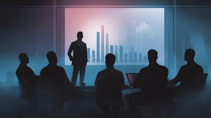 Business professional presenting data charts to a seated audience in a modern conference setting