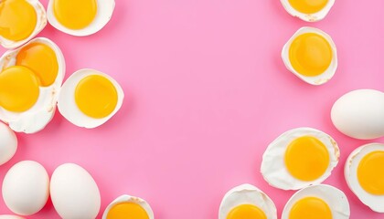 Pink background, creative yolk & white egg pattern , visual, yolks
