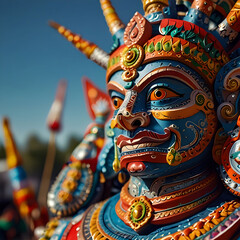 Vibrant Close-up: Intricate Details of a Colorful Ceremonial Mask