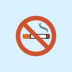 Illustration of a no-smoking sign with a cigarette symbol crossed out in red, depicting a campaign for health, cleanliness, and smoke-free areas.