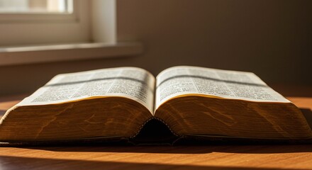 Close of a Holy Christian Bible resting on a surface symbolizing faith and devotion