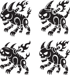 Four Identical Stylized Black Silhouettes of a Fierce Demonic Creature monster evil