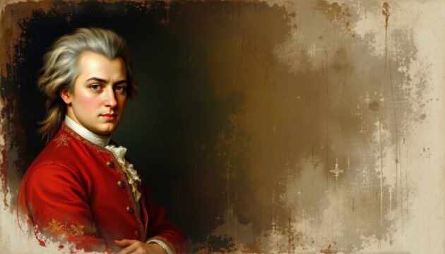 create a beautiful portrait of wolfgang amadeus mozart, the famous classical poser, in the style of an old painting