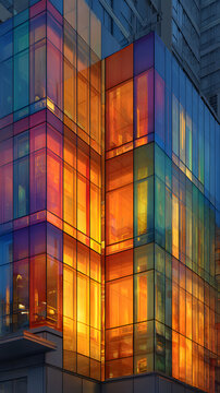 Vibrant Gradient Glass Facade and Reflections modernarchitecture building facae glass windows colorful rflection vibrant gradient bstract design light and sadow sunlight effect urbanenvironment