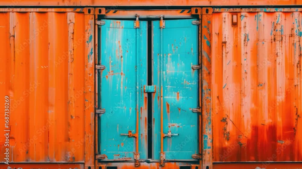 Poster a detailed view of a blue and orange container with texture and design