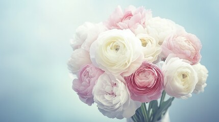 Obraz premium Soft Focus Pastel Peonies and Ranunculus Bouquet: Romantic Floral Image