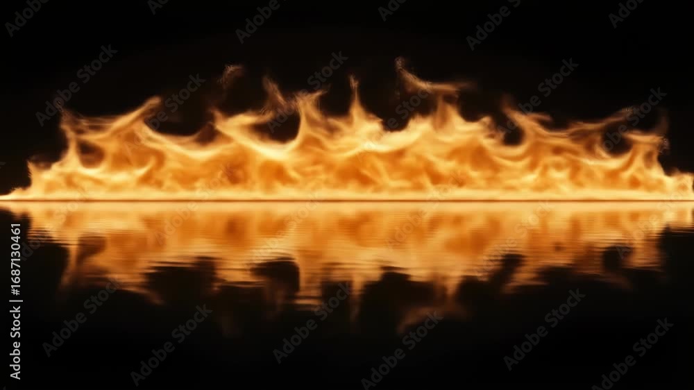 Poster abstract flames dancing with reflection on dark surface creates a fiery display
