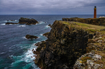 Dramatic Coastal Cliffs and Lighthouse on Isle of Lewis, Scotland