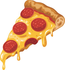 Delicious Cartoon Pepperoni Pizza Slice with Melting Cheese, Fast Food Illustration, Tasty Snack Design, Italian Cuisine Clip Art