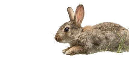 Fototapeta premium Rabbit in a Field: A flat lay of a rabbit hopping through a field, isolated on a Transparent background, PNG file.