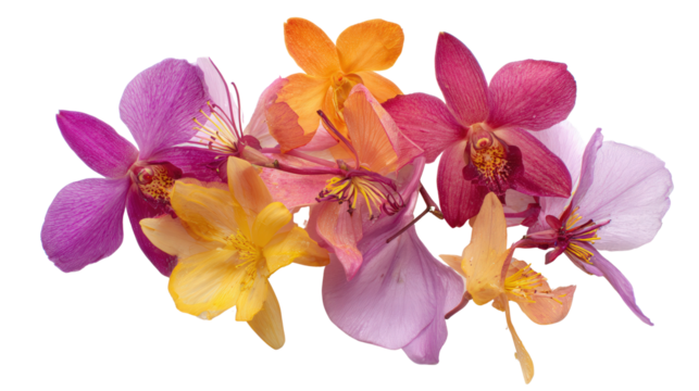 Rare Orchid Flowers: A flat lay of rare orchid flowers with vibrant petals, isolated on a Transparent background, PNG file.