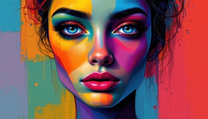 create a cubist style portrait of an abstract human face in vibrant colors, the subject should be positioned at the bottom of the image, leaving ample copy space at the top