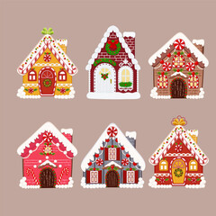 Set of Delightful Christmas Gingerbread House With Festive Decorations and Candy Canes