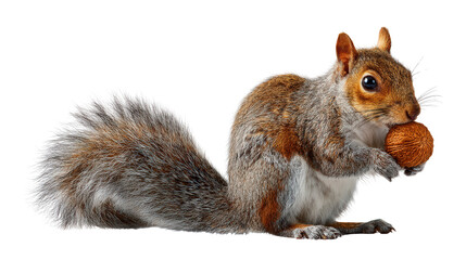 Fototapeta premium Squirrel with Acorn: A flat lay of a squirrel holding an acorn, isolated on a Transparent background, PNG file.