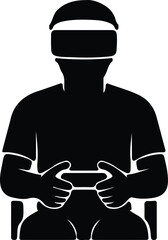 Vector Gamer wearing VR headset playing game silhouette Illustrator