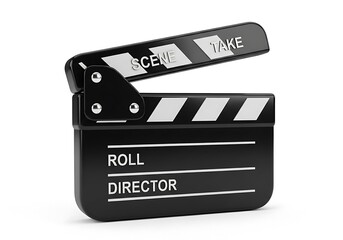 Black Film Clapperboard with White Text on White Background movie cinema