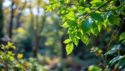 create a holographic image featuring a green leaves pattern on a background that resembles a natural scene, the background should include elements such as trees and foliage