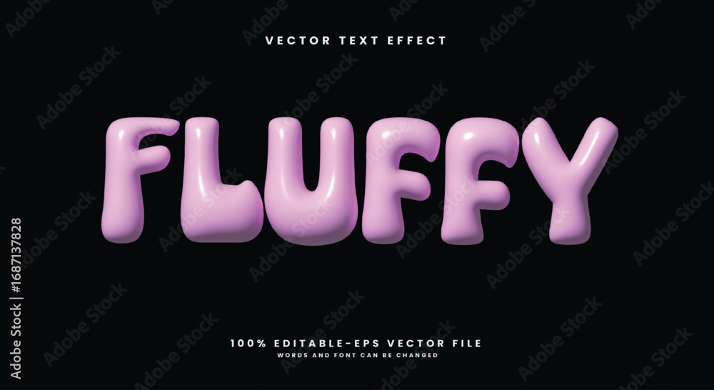 Poster fluffy 3d inflated style editable text effect template suitable for cute style