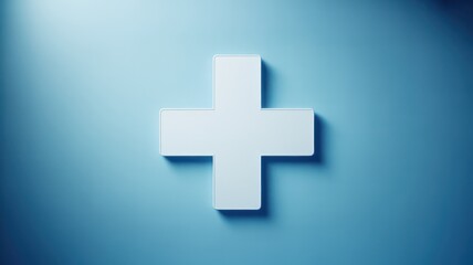 Obraz premium White Plus Sign Symbol on a Blue Gradient Background cross medical