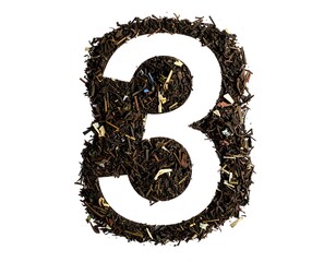 Number three formed from tea leaves