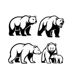 Bear silhouette, black and white vector, bold clean shape, isolated