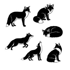 Fox silhouette, black and white vector, minimal style, isolated