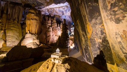 Cave interior with stalactites and stalagmites