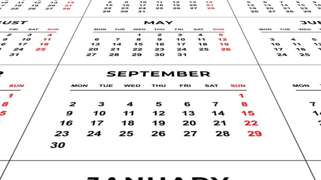 New Year 2025 month names Calendar animation. Full HD. 4K