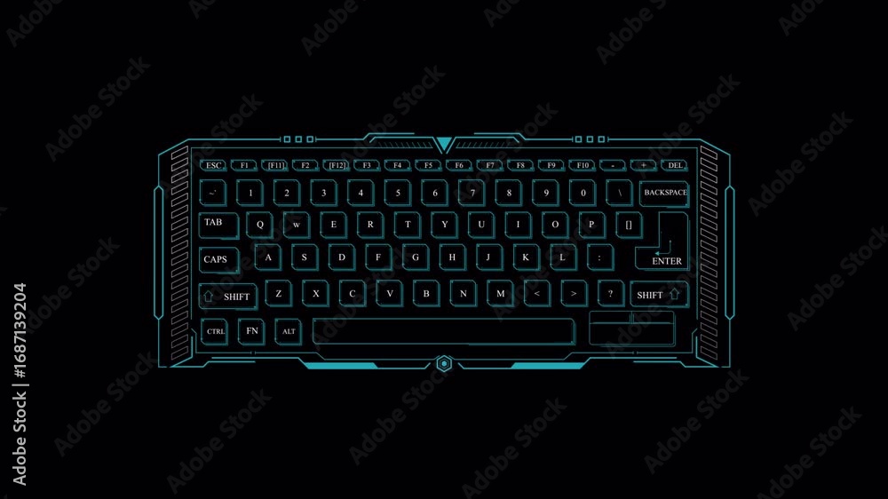 Poster futuristic cyan keyboard interface animation on black background