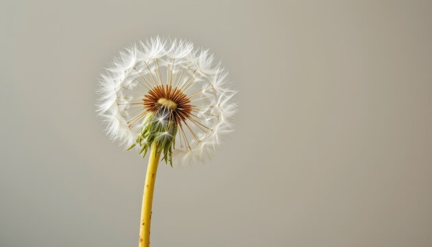 fragile beauty of nature showcase the delicate fluff of a dandelion against a soft background in this minimalist scene, the focus is solely on the subject