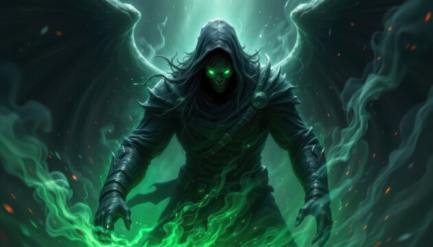 create a pelling art piece featuring a dark epic gaming character concept