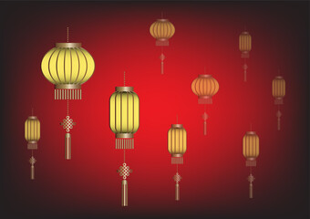Traditional Chiness style lantern on red background.