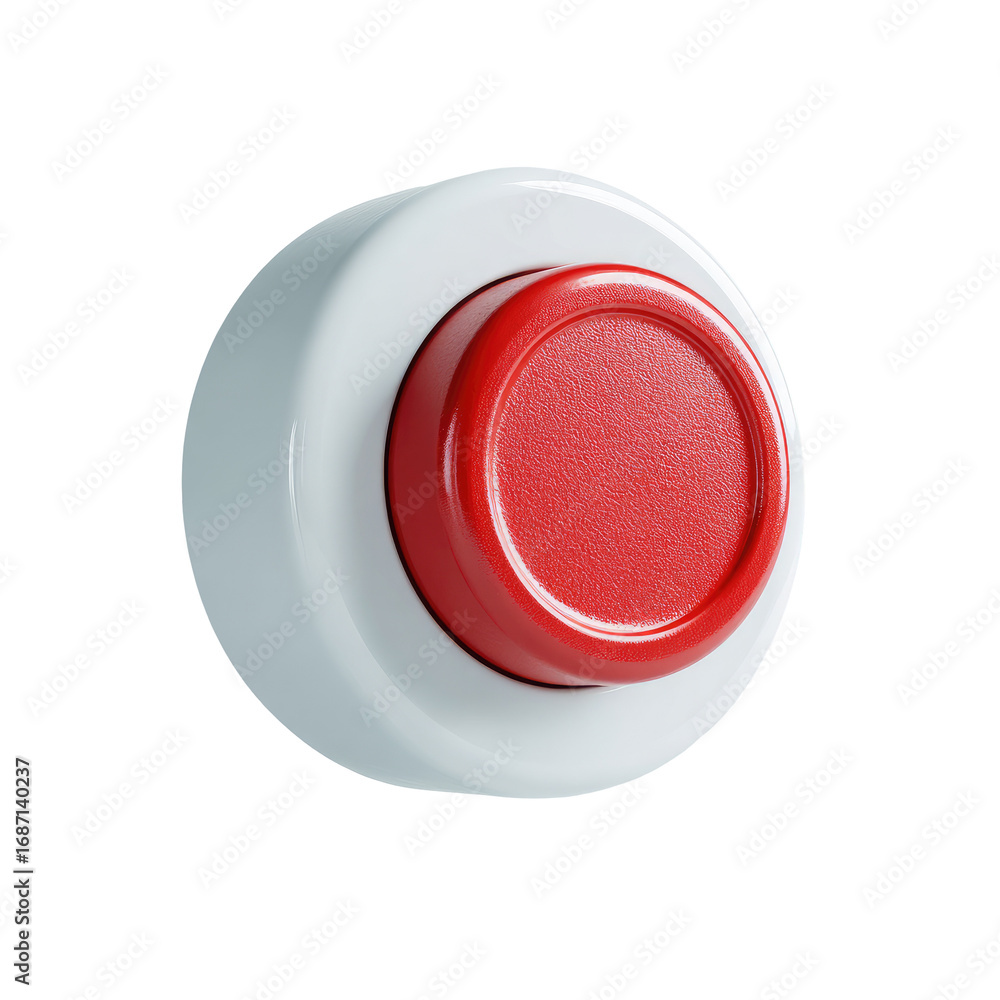 Fototapete 3d rendering of a round, white button with a red center. the button has a slightly raised, glossy te