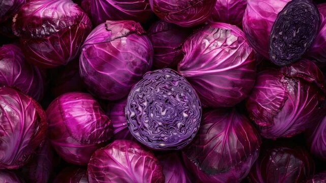 Close-up shot of a vibrant purple cabbage