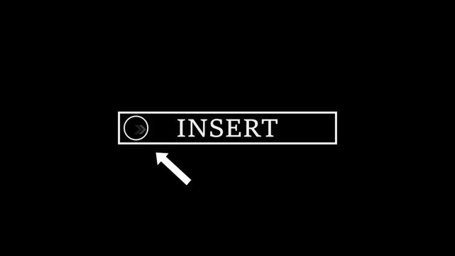 Glowing mouse cursor animation pointing towards Insert button in looping with transparent background. Up and down arrow moving on business arrow text . 4k, video, black, background, animation.
