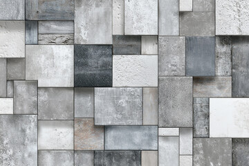 Grey and white textured tiles in a patchwork design a modern wall covering