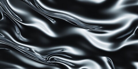 Obraz premium Black and Silver Waves of Smooth Satin Fabric Texture Background