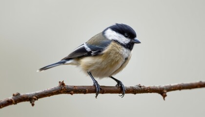 Obraz premium create an image of a great tit perched on a branch, isolated on a white background, the subject should be positioned at the bottom of the frame