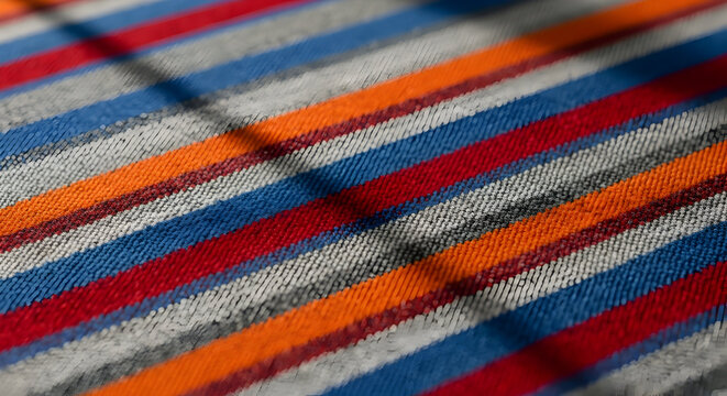 Colorful striped fabric with red, blue, and orange creating a vibrant pattern